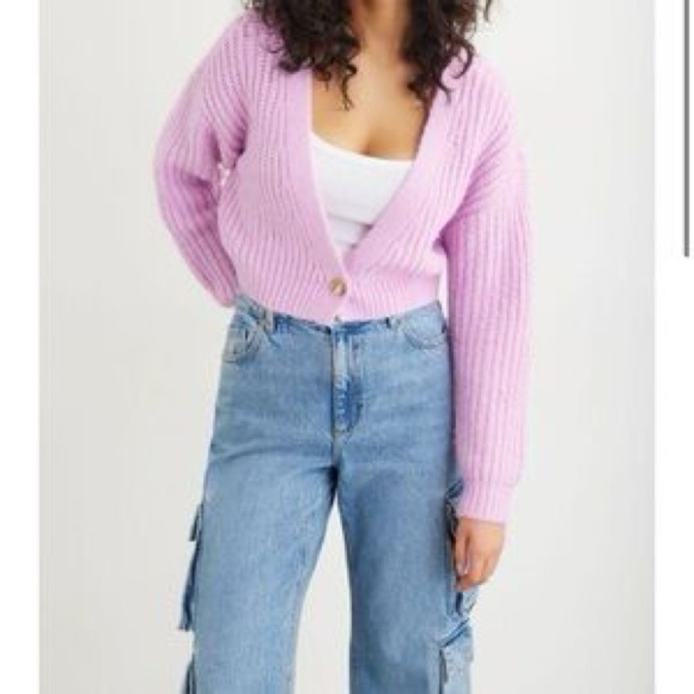 Garage Women's Ribbed Pink Chunky Cardigan Sweater Size XS/S